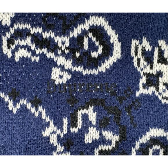 Supreme Bandana Sweater Pullover Crewneck Navy Blue Long Sleeve Medium - Picture 3 of 16